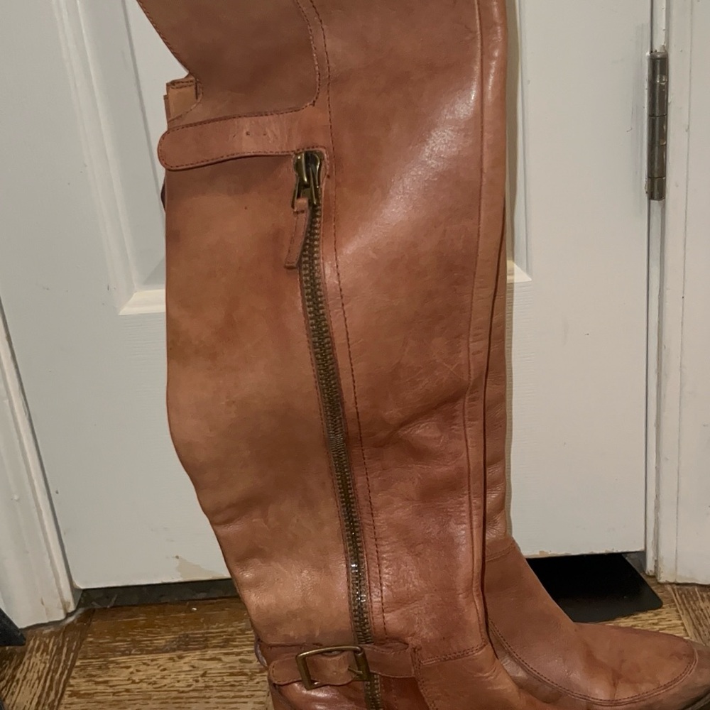 Brown Knee-High Boots with Buckle and Zipper - Picture 2 of 8